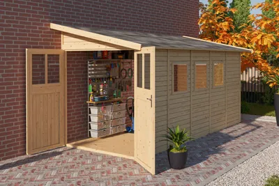 Produktbild von Karibu Gartenhaus Gerätehaus Wandlitz 5 naturbelassen 181x442x230 cm
