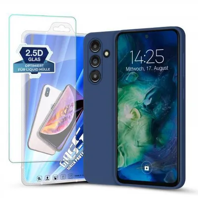 Produktbild von Liquid Silikon Hülle für Samsung Galaxy S Serie - Farbe: Blau + 9H Displayglas  - Modellkompatibilität: Für Samsung Galaxy S23 FE