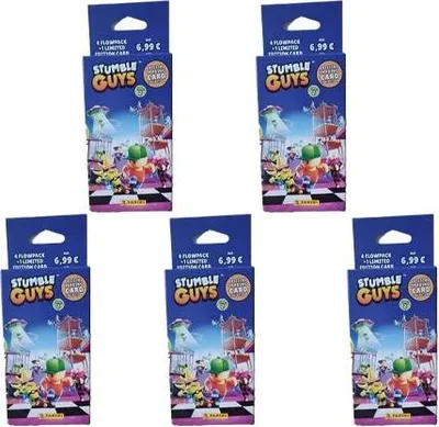 A collection of Stumble Guys trading card packs arranged in a grid.