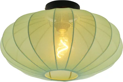Produktbild von QAZQA - Design Japandi Deckenleuchte I Deckenlampe I Lampe I Leuchte Grün mit Stoffschirm - Bida I Wohnzimmer I Schlafzimmer - Textil Rund - LED geeignet E27