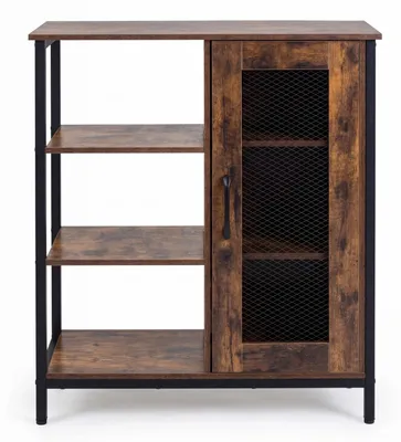 Produktbild von KOMFOTTEU Sideboard Holz, Buffetschrank mit 3 offenen Fächern, Gittertür