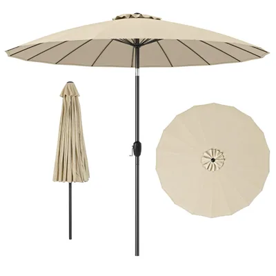 Produktbild von COSTWAY Sonnenschirm 258cm, Gartenschirm mit Kurbel, 18 Glasfaserrippen & Alu-Stange, beidseitig um 35° knickbar, Terrassenschirm Marktschirm Beige