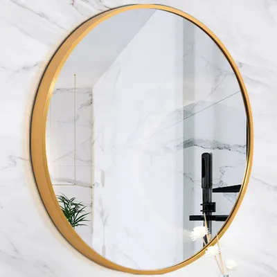 Zdjęcie produktu dla GOLD&CHROME Okrągłe lustro ścienne Nowoczesne lustro łazienkowe – ∅ 70 cm – Złote