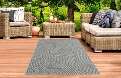 Produktbild von Indoor & Outdoor Teppich in Sisal Optik Balkon Küche Terrasse Flur Läufer abstrakt gestreiftes Muster anthrazit Größe - 80x150 cm