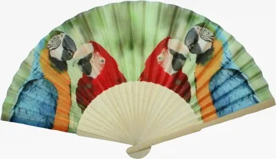 Produktbild von Fächer Papageien, 21 x 38 cm, Ara Tier Tiere, Fasching Karneval Accessoire Handfächer