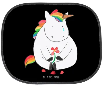 Produktbild von Mr. & Mrs. Panda Sonnenschutz Auto Einhorn Traurig - Schwarz - Geschenk, autofenster, Autoscheibe, Trauer, Autoscheiben, Freunde, Unicorn, Blume, Sonnenblende, Liebe
