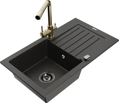 Produktbild von Mexen Pablo 1 Becken-Granitspüle mit Abtropffläche und Mischbatterie Duero, Schwarz/Gold metallisch - 6510-75-671600-50-B