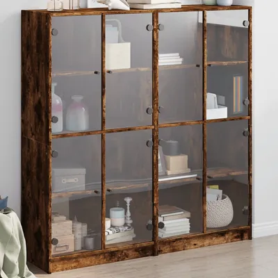 Obrázek produktu pro vidaXL Knihovna s dvířky kouřový dub 136x37x142cm materiál na bázi dřeva
