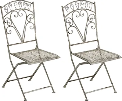 Zdjęcie produktu dla BELIANI Zestaw 2 krzeseł ogrodowych szary metalowy składane rzeźbione oparcia w stylu vintage