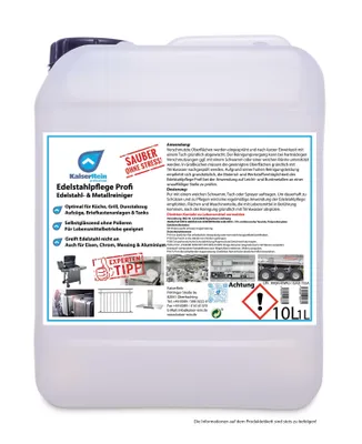 Produktbild von KaiserRein Profi Edelstahl-pflege 10 L Edelstahlreiniger Metallreiniger Spray für die Pflege / Reinigung von Tanks, Flächen und Geräten aus Eisen, Chrom, Messing und Aluminium