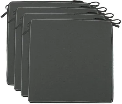 Zdjęcie produktu dla Zestaw 4 poduszek siedziskowych Unyqoos® w kolorze antracytowym, wymiar 40 x 40 x 4 cm – do użytku wewnątrz i na zewnątrz, wykonane w 100% z poliestru, odporne na wodę i zabrudzenia, z paskami do wiązania