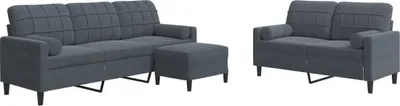 Image de vidaXL Ensemble de canapés 3 pièces avec coussins gris foncé velours