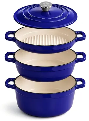 Zdjęcie produktu dla Zestaw garnków Gusseisen, emaliowany, 4-elementowy, garnek holenderski, indukcja, niebieski, 25 cm