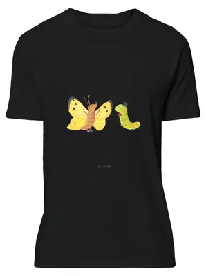 Produktbild von Mr. & Mrs. Panda Shirt Raupe Schmetterling - Schwarz - Geschenk, T-Shirt, Zitronenfalter, Entwicklung, Basic-Shirt, Kokon, Hut, S, Tshirt, Lustige Sprüche, oberteil