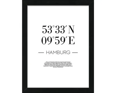 Produktbild von Gerahmtes Bild Hamburg Koordinaten 33x43 cm