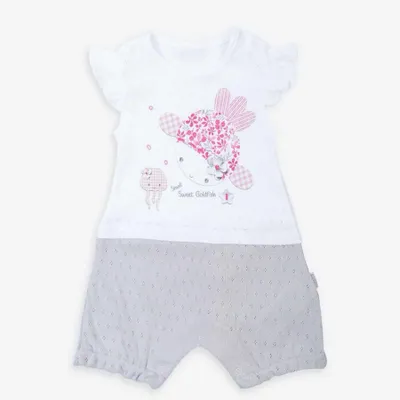 Produktbild von Baby-Kurzoverall  Jacquard-BW Doris T - 9-12M - 74 CM - Weiß / Grau | by Kitikate