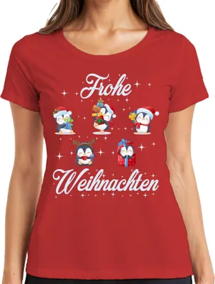 Produktbild von Frohe Weihnachten Pinguine Geschenke - Weihnachten Weihnachtsgeschenk Christmas Damen T-Shirt, Rot, M
