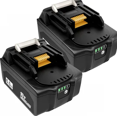 Two black power tool batteries are shown against a white background.