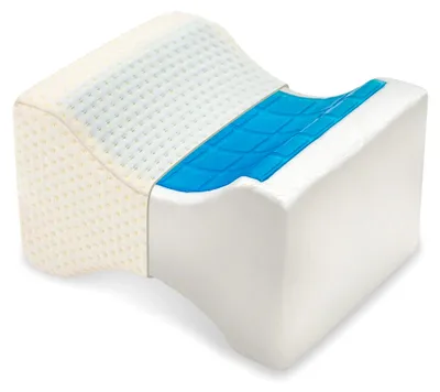 Produktbild von Kniekissen mit Memory-Schaum und kühlendem Gel-Polster, praktisches Beinkissen für Seitenschläfer, Lagerungskissen mit Massagefunktion, 24,5 x 14 x 20 cm