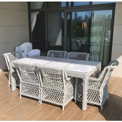 Immagine prodotto di Casa Padrino set di mobili da giardino in rattan grigio - 1 tavolo da giardino e 6 sedie da giardino