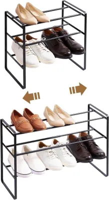 Produktbild von Schwarzes 3-stufiges Schuhregal aus Stahl 41-70cm