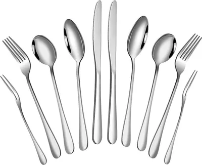 Produktbild von 10-teiliges Besteckset, elegantes Silberbesteck-Set, Edelstahl-Utensilienservice für 2, inklusive Messer/Gabel/Löffel, hochglanzpoliert, spülmaschinenfest