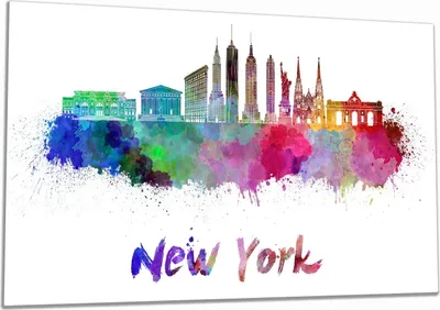 Produktbild von Wallario Herdabdeckplatte aus Glas, Größe 90 x 52 cm 1-teilig, Motiv Städte als Aquarell - Skyline von New York