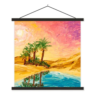 Produktbild von MuchoWow® Textilposter Gemälde - Öl - Palme - Natur - Wasser 120x120 cm mit schwarzem Rahmen - Aufhängungsset