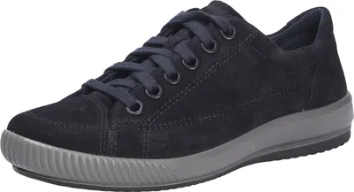 A single navy blue suede sneaker with a gray sole is shown from a side angle against a white background.