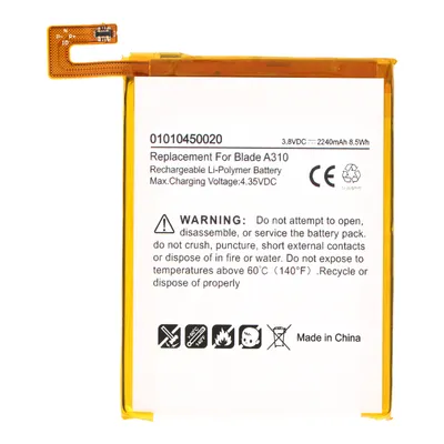 Zdjęcie produktu dla Bateria odpowiednia dla ZTE Blade A310, Li-Polymer, 3,8V, 2240mAh, 8,5Wh, wbudowana, bez narzędzi