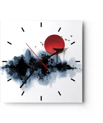 Produktbild von Wanduhr - Quadrat - Glasuhr - Rot Sonne Tor - 30x30cm - Schleichendes Uhrwerk - Lautlos - zum Aufhängen bereit - Dekoration Modern - Wanddekoration aus Glas - C3AC30x30-4666