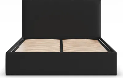 Produktbild von Polsterbett PAOLA 140x200 – Modernes Doppelbett mit Kopfteil und Holzlattenrost, ohne Bettkasten Schwarz Geflecht