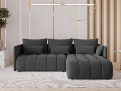 Produktbild von GrainGold Ecksofa L-Form Ardi - Ecksofa mit Schlaffunktion, Bettkasten - Moderne Ecksofa, Wohnzimmer Sofa - Eckcouch mit Velvet-Stoff - Anthrazit