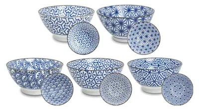 Produktbild von 71 Reis- Matcha - Tee- Schalen Ø 13 cm 5 er Set JAPAN Porzellan blau weiss klein
