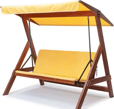 Produktbild von Casa Padrino Luxus Hollywood Schaukel Gelb / Braun - Massivholz Garten Schaukel mit Sonnendach - Garten Möbel - Terrassen Möbel - Outdoor Möbel - Luxus Möbel