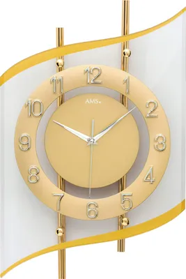 Produktbild von AMS 5505 Wanduhr, Metall, Mineralglas, goldlackiert, geschwungen