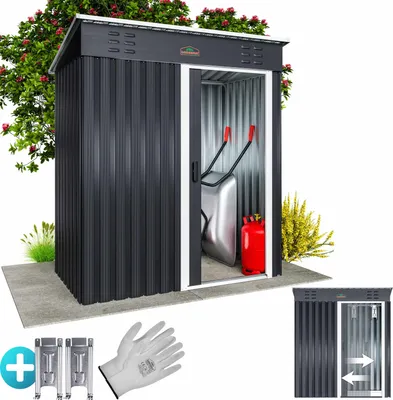 Produktbild von GARDEBRUK® Geräteschuppen 185x165x90cm 1,5m² Schiebetür 20kg Halter Handschuhe Belüftung rostfreies Metall Pultdach Anthrazit Gerätehaus Gartenhaus