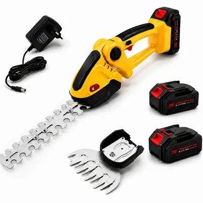 Produktbild von 2-in-1 Elektrischer Heckenschneider mit 2×2000mAh Akkus,3/4" Schnitt,Sicherheitsschalter,Verstellbarem Drehbarer Kopf (8 Winkel),21V,Leicht&Leise