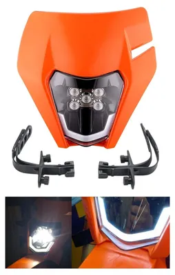 Obrázek produktu pro Maska s LED světlometem pro motocykly, oranžová, s potkávacími a dálkovými světly – univerzální model pro ENDURO / Trail