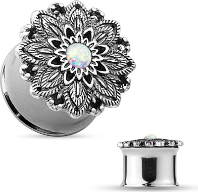 Produktbild von Flesh Tunnel Ohr Piercing Ohrstecker Lotus Blume Flower Double Flare Edelstahl  5 mm