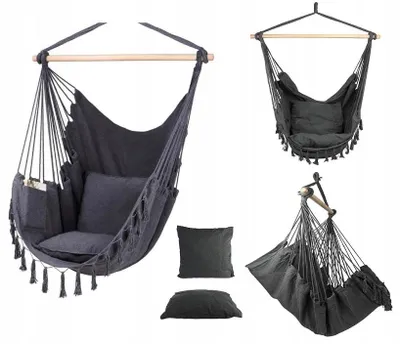 Produktbild von Ekspand | Hängesessel BOHO - Dunkelgrau - Mit 2 Kissen - Modern und bequem für Garten und Balkon
