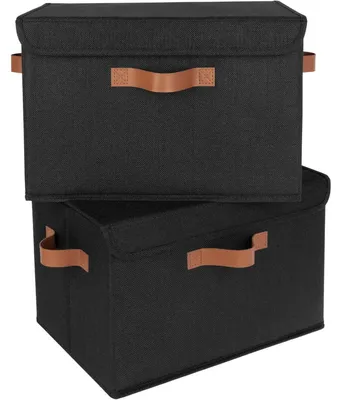 Obrázek produktu pro Úložné boxy s víkem, 2 kusy, látkové, skládací, černé, rozměry 40 x 26 x 25,5 cm