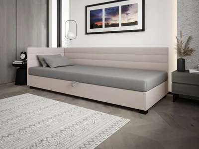 Obrázek produktu pro Čalouněná postel 110x195 KASANDRA PLUS 1 s úložným prostorem - světle šedá / ecru