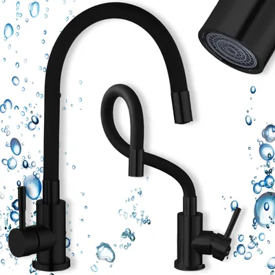 Produktbild von Küchenarmatur Hochdruck Wasserhahn Küche Einhandmischer 360° Drehbar, Ausziehbare Silikonarmatur mit Verstellbarer Höhe und Reichweite, Schwarz, Retoo