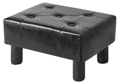 Productafbeelding van Kleine voetenbank, ottoman, pouf - Zwart kunstleer met houten poten