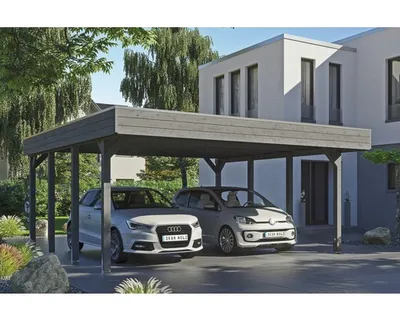 Produktbild von Doppelcarport SKAN HOLZ Friesland inkl. Aluminium-Dachplatten und H-Pfostenanker 557 x 555 cm grau