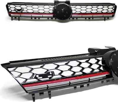 Produktbild von Kühlergrill Front Grill Schwarz Glanz Rote Leiste für Emblem passt für VW Golf 7 nicht GTI bj 12-16