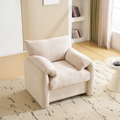 Image de OKWISH Fauteuil - Moderne Haute Résilience Mousse 1 Place Tissu Chenille Beige