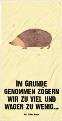 Produktbild von Mr. & Mrs. Panda Strandtuch Igel Herzen - Gelb Pastell - Geschenk, Handtuch, Vertrauen, Lustige Sprüche, Liebe, Herz, Badehandtuch, Großes, Kuss, Baumwollhandtuch