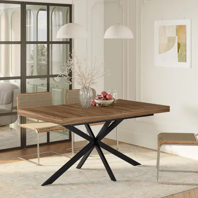 Produktbild von okwish Ausziehbarer Esstisch im Retro-Stil mit verstecktem Stauraum, rechteckige Tischplatte,für 4–6 Personen,Retro-Stil,Nussbaum
